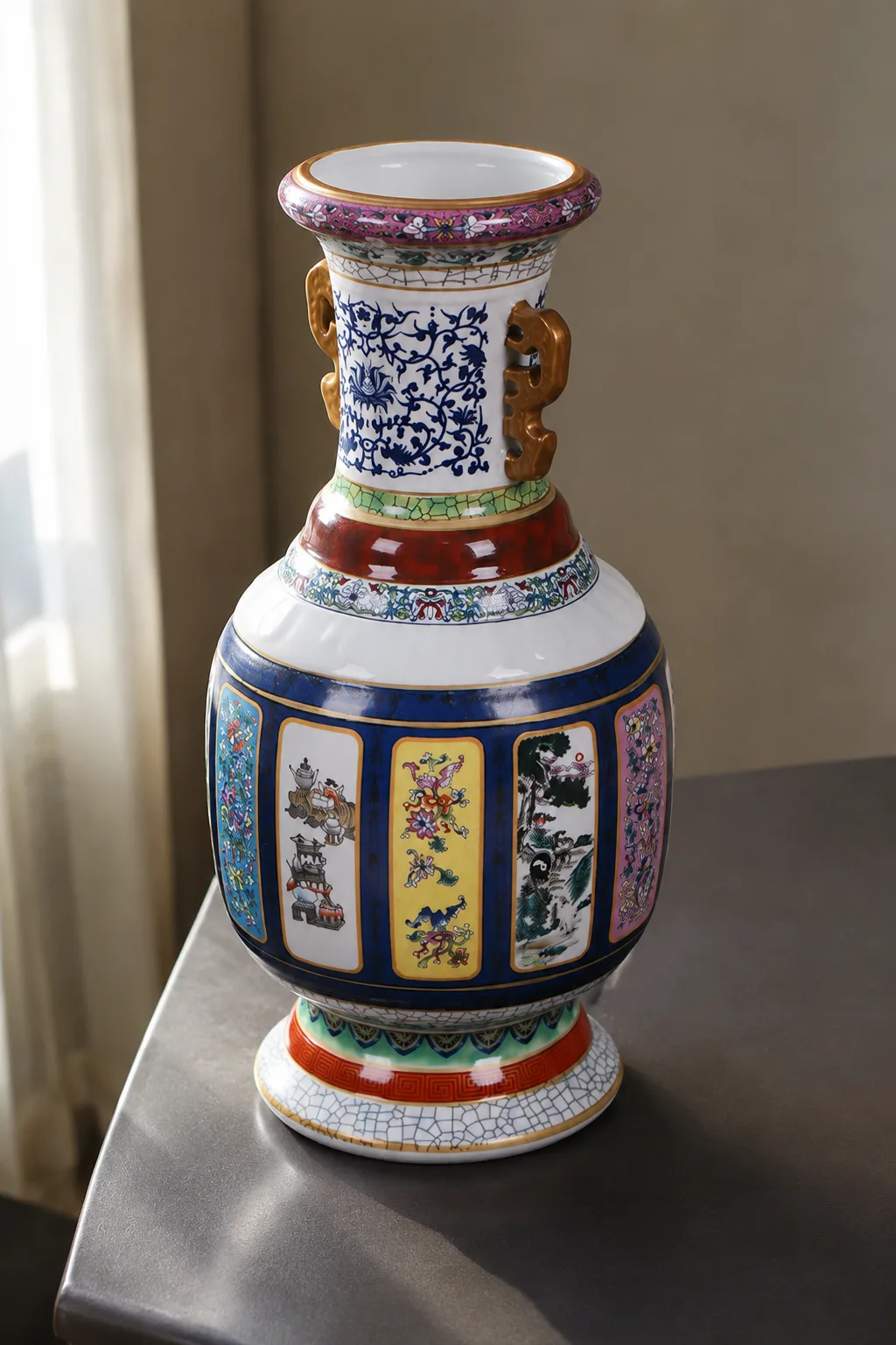 Blue and white crackle-glaze ceramic vase