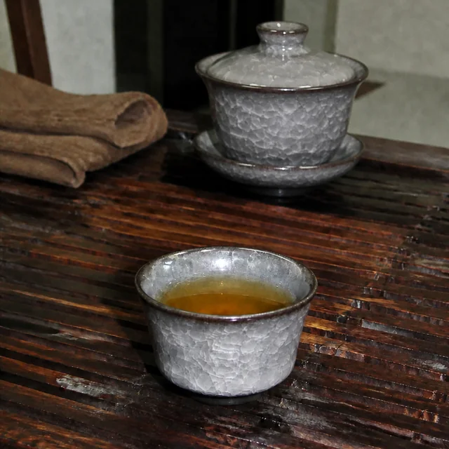 Tea Ware with Grey Crackle Pattern in an AI-assisted home styling scene