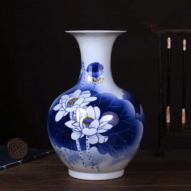 Vase: Blue and White Lotus with Flared Neck